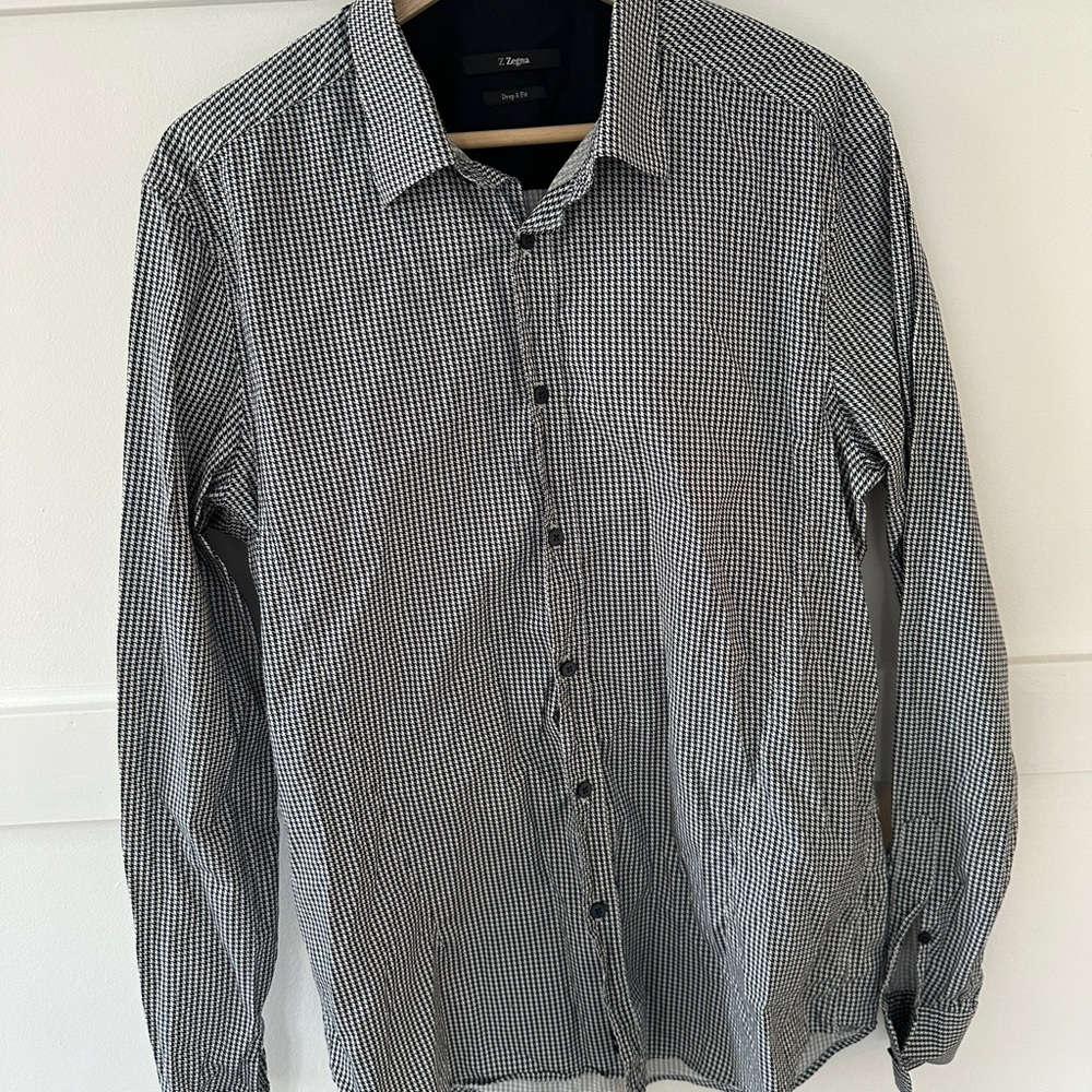 Z Zegna Black & White Micro Gingham Dress Shirt